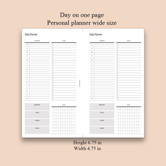 Day on one page printables daily planner for personal wide | Etsy