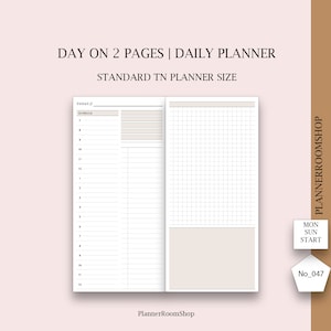 Standard TN, Day on 2 pages, Daily Organizer, Daily Organiser, Planner Template, Printable Daily Planners and Organizers PDF, 047