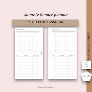 Financial planner inserts, Budget planner, Half Letter planner size, Finance printable, Money planner, Expenses tracker, Income planner, 121