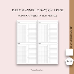 Hobonichi weeks tn printable planner, 2 days on 1 page, 2d1p, printable inserts, Hobonichi inspired, Hobonichi weeks