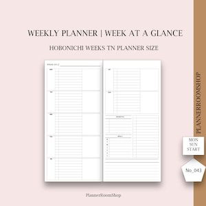 Hobonichi weeks TN planner refil, Weekly printable inserts, Weekly agenda, Weekly template, Weekly layout, Weekly undated planner, WO2P