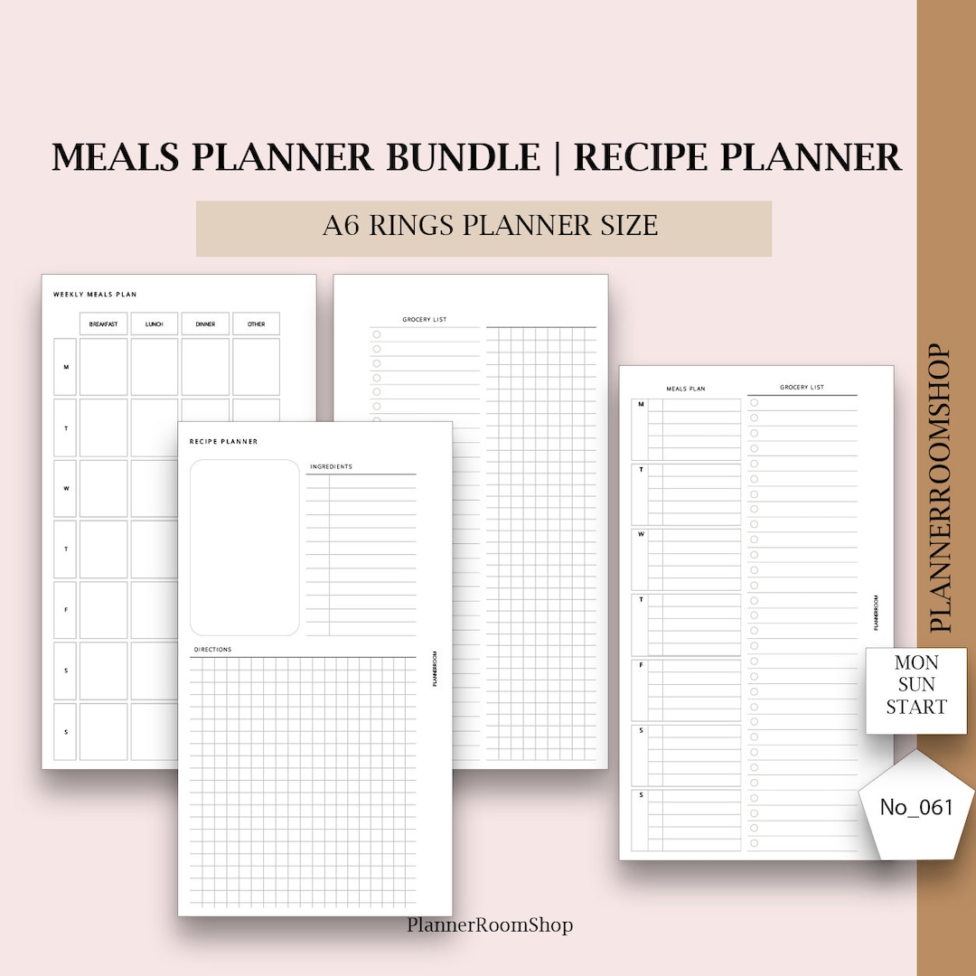 Meal Planner, A6 Planner Inserts, Weekly Food Diary, Weekly Meal Plan ...