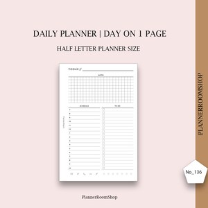 Planificador diario, Planificador por horas, Planificador de media carta, Calendario diario, Horario diario, Lista de tareas, Descarga instantánea, PDF rellenable, Digital