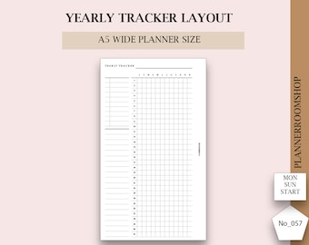 A5 wide inserts, Mood Tracker Monthly, Year in pixels, Year at a glance, Mood Chart  Mood Planner PDF Printable Inserts, 057