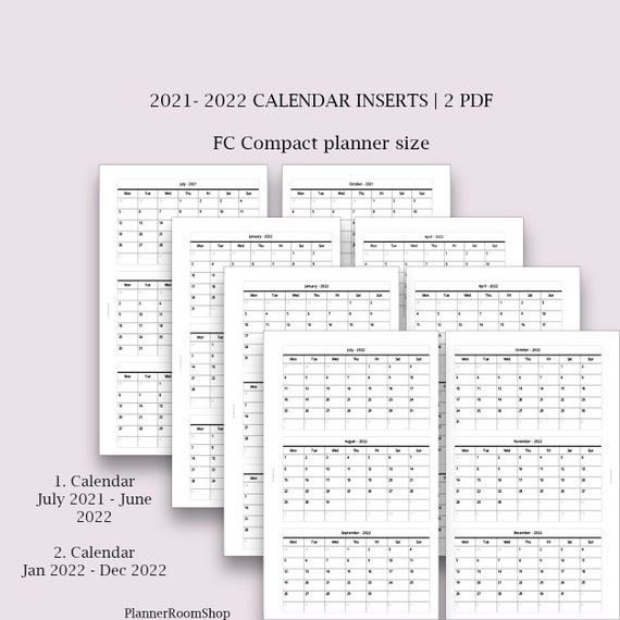 2021 2022 calendar fc compact planner size 2 pdf printable etsy