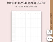 Standard TN, Month on two Pages, MO2P  Undated Monthly Planner, Minimalist Monthly Printable, At A Glance Monthly Layout Blank, 036