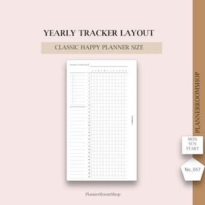 11 disk yearly planner, Year At A Glance, Happy Planner Classic, Yearly 1 Page, Printable Yearly Overview, 057