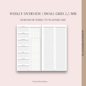 Hobonichi weeks TN printable weekly planner, Weekly overview, Small grid refill, Monomalist inserts, Travelers Notebook digital refill