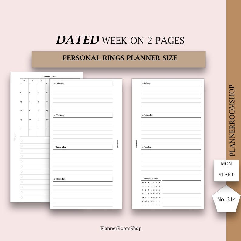 Weekdays Ring 2025 DATED Personal Rings, WEEKLY Planner, Week at a Glance, Printable ...