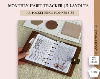 Pochette, lot imprimable de suivi des habitudes de travail mensuel, encarts de paramètres d'objectifs, 022