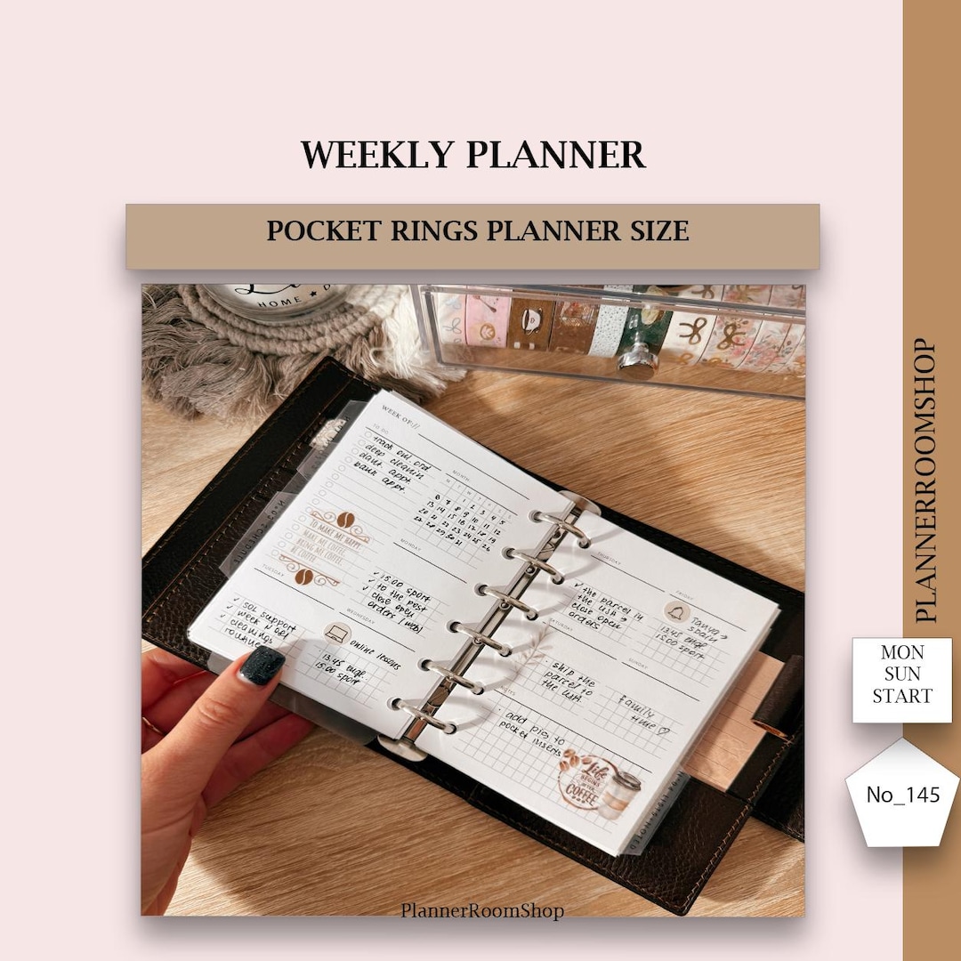 Week at a Glance, Pocket Rings Size, Weekly Overview, Printable Weekly ...