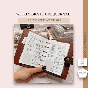 Weekly gratitude journal for A7, Pocket rings planner, printable planner inserts, minimalist planner refill, 074