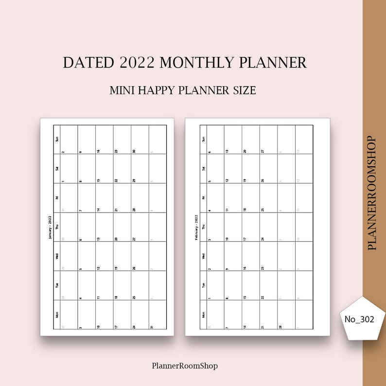 Paper MO1P Mini Happy Planner Printable Insert Undated Minimal Monthly ...