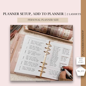 May include: A close-up of a personal planner open to a weekly spread. The planner is pink and gold and has a gold coil binding. The pages are filled with handwritten notes and to-do lists. The planner is surrounded by washi tape in various colors and patterns.