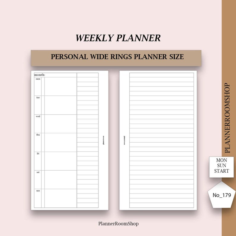 Personal Wide Rings Size – Printable Weekly Planner – Minimalist Weekly ...
