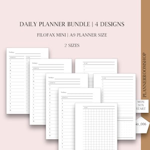 Filofax mini refill, A9 planner size, A9 rings, Daily planner bundle, Mini planner size, Printable inserts, Digital planner