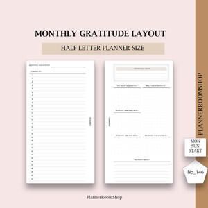Diario de gratitud, Inserciones imprimibles de media carta, Gratitud mensual imprimible, Plantilla de gratitud, Planificador de reflexión, 2 líneas al día, 146