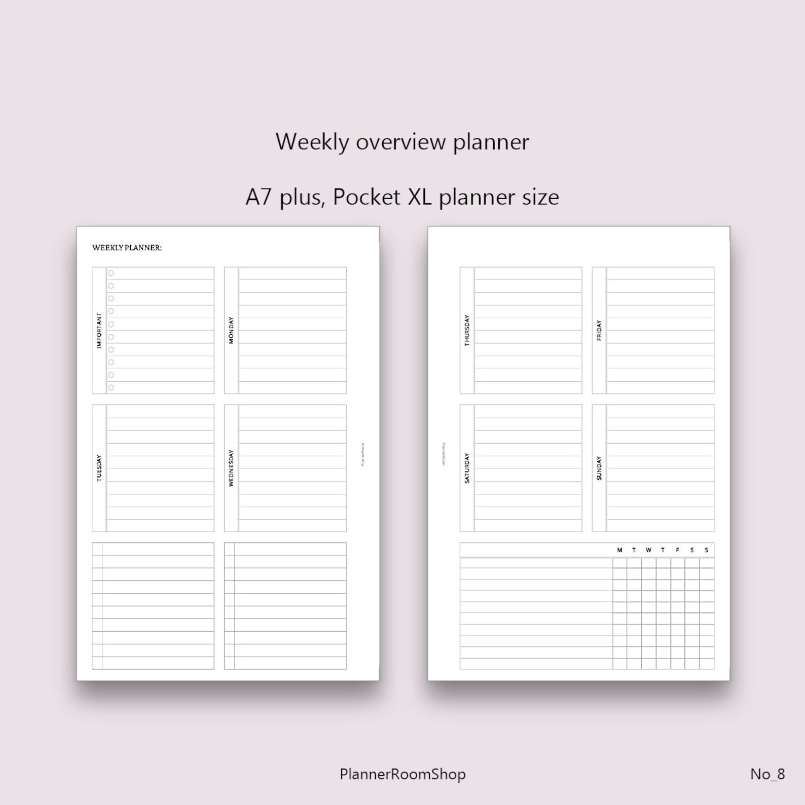 Weekly printables layout A7 plus Pocket XL planner inserts Etsy