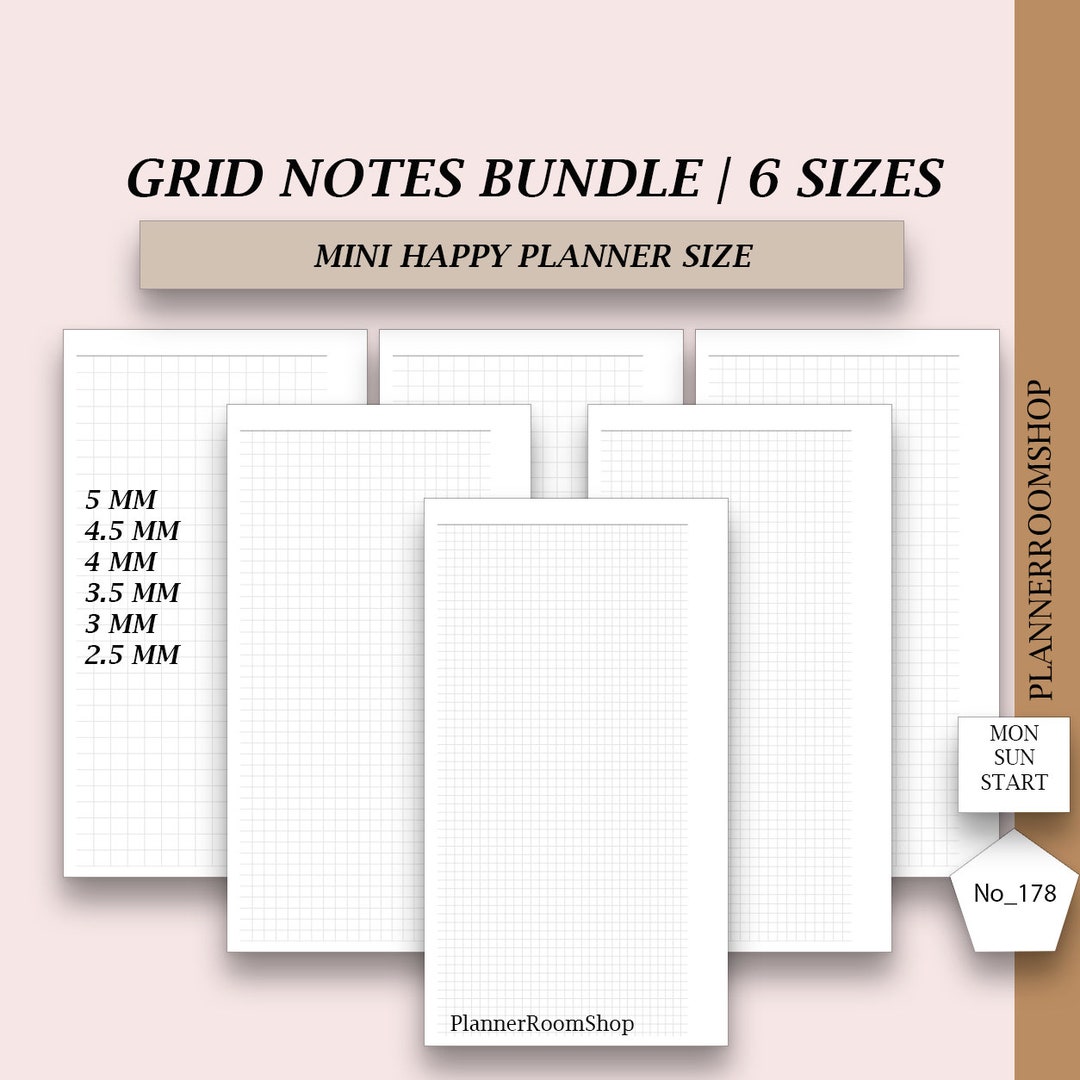 Notes Grid Printable Inserts | Mini Happy Planner Size | Grid Printable ...