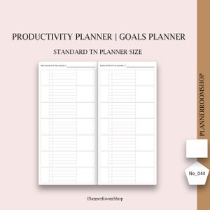 May include: A white productivity planner insert with the text "PRODUCTIVITY PLANNER | GOALS PLANNER" and "STANDARD TN PLANNER SIZE". The insert features lined sections for planning and goal setting. The PlannerRoomShop logo is visible.