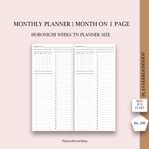 Hobonichi weeks TN, Monthly Planner Printable Inserts, Agenda Monthly Planner, Monthly Planner Organizer, Yearly Monthly Schedule Planner