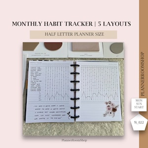 Half Letter Planner Inserts Printable, Monthly Habit Tracker Inserts Printable, Half Letter Printable Inserts, 022
