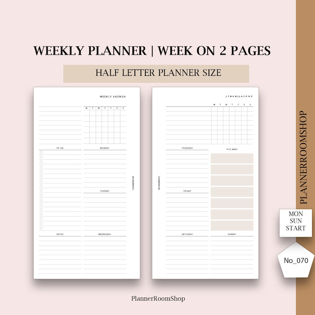 Weekly Printable Planner, Half Letter Inserts, Undated Weekly Planner ...