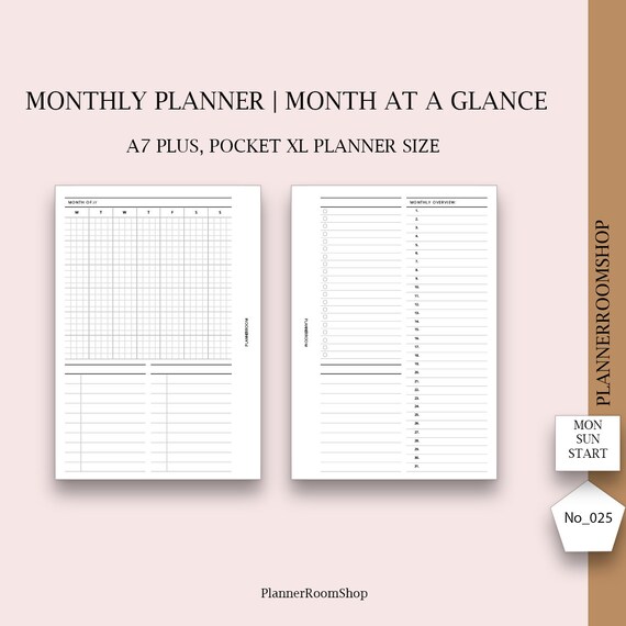 Monthly Printable Calendar A7 Plus Pocket XL Undated - Etsy