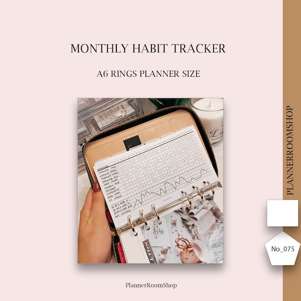 Monthly habit tracker, A6 rings planner size, Digital habit tracker, Minimalist planner refill