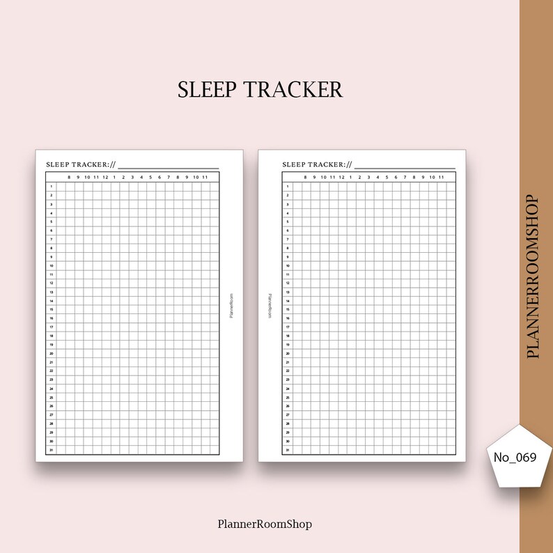 May include: Two printable sleep tracker pages with a grid layout and the text "SLEEP TRACKER" at the top. The grid is labeled with numbers 1 through 31 and the hours 8 through 11.