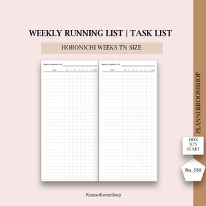 Hobonichi Wochen TN, Wöchentliche Routine Einlage, Wöchentliche laufende Liste, Aufgabenplaner, Minimale & Funktionale Aufgabenliste, Aufgaben Meister, 058
