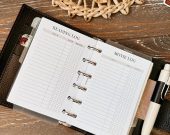 Pocket rings, Printable Reading Log Tracker, Movie Tracker, Inbox Insert, Orders Tracker, Digital Planner Inserts, Minimalist PDF, 204