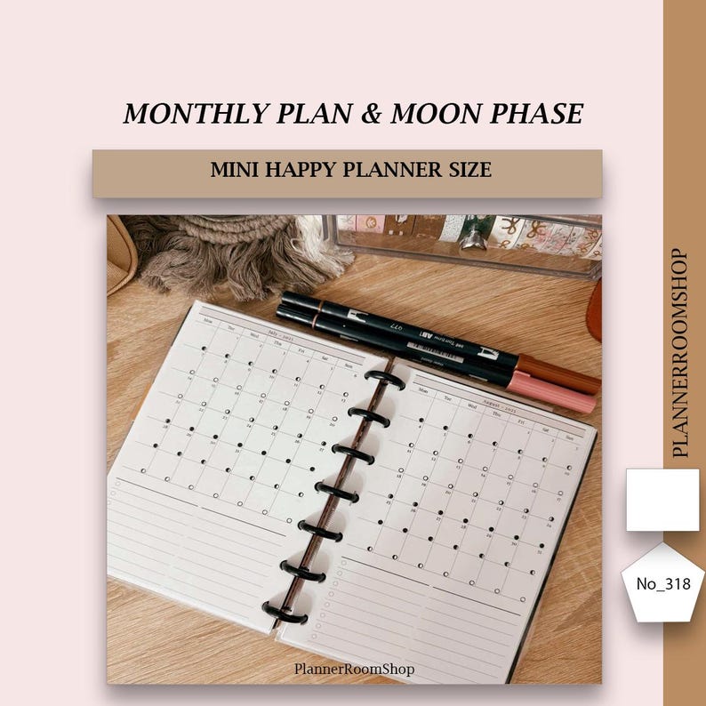 2025 Dated Moon Monthly Calendar, Printable Inserts, Moon Phase