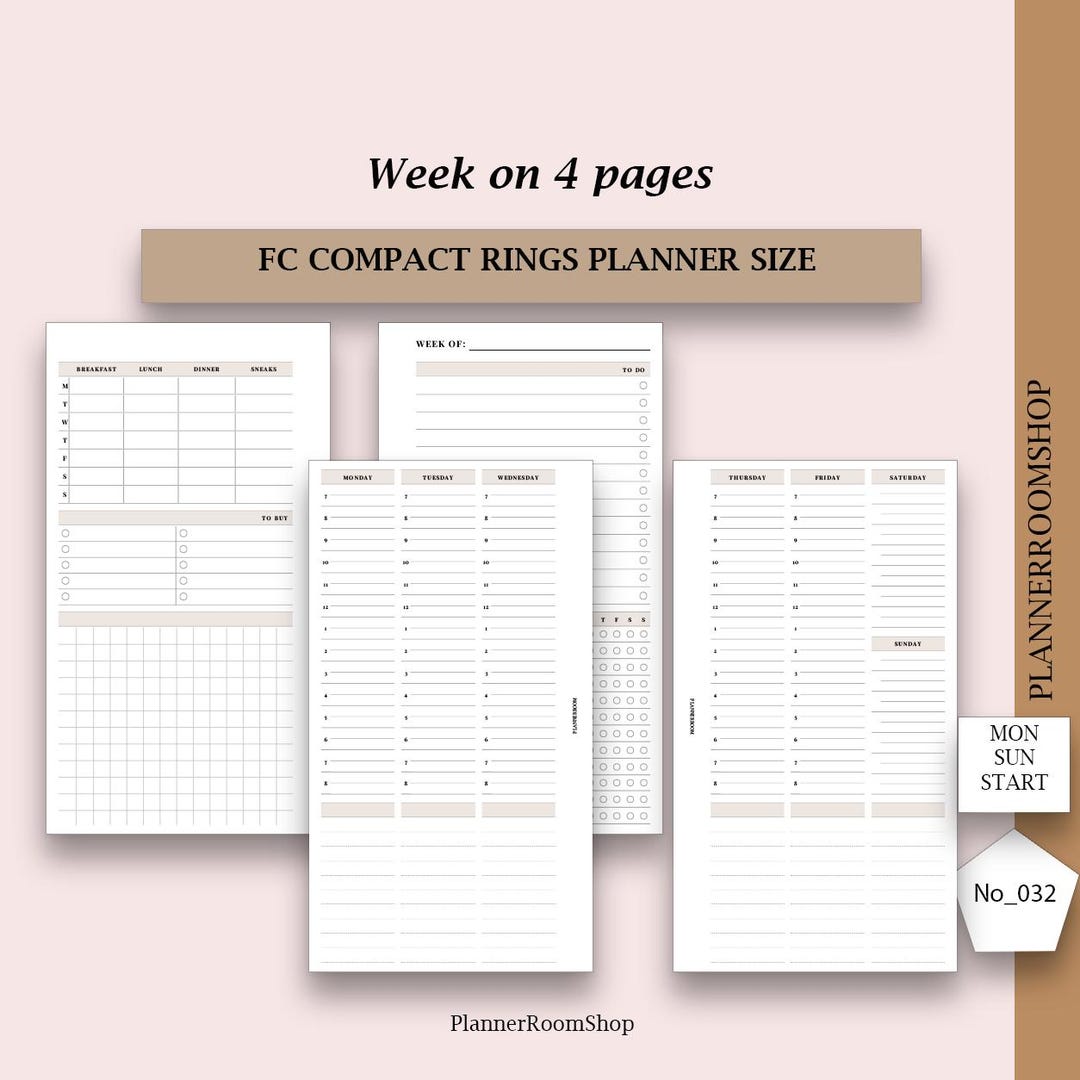 FRANKLIN COVEY Compact Printable, Weekly Vertical on 4 Pages Undated ...