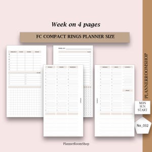 FRANKLIN COVEY Compact Printable, Weekly Vertical on 4 Pages Undated small Grid inserts, Franklin Covey Refill Printable, FC Compact, 032