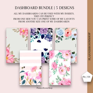 K&ouml;nnte beinhalten: F&uuml;nf druckbare Dashboard-Designs mit floralen Mustern. Die Designs umfassen rosa und wei&szlig;e Streifen, rosa Blumen auf wei&szlig;em Hintergrund, lila und blaue Blumen auf wei&szlig;em Hintergrund, blaue und rosa Blumen auf hellgr&uuml;nem Hintergrund und rosa Blumen auf wei&szlig;em Hintergrund.