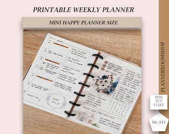 Mini Happy Plaqnner inserts, Discbound Week on two pages, Printables for MINI Happy Planner size, Minimalist planner, Digital download , 033