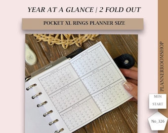 2026 Fold out, Dated Yearly Overview printable planner for Pocket Plus rings planner size, 326