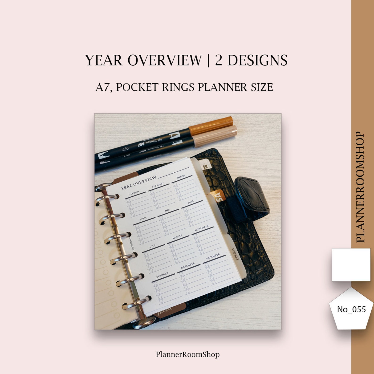 Pocket Size Calendar Printable Year at A Glance Yearly Etsy