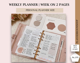 Weekly schedule, Week on two pages, Printables for personal size, minimalistic planner, Weekly habit tracker, 070