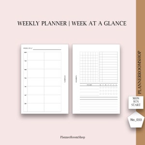Weekly Planner Inserts, A7, Pocket Planner, Week on 2 Pages, Simple Weekly Layout, Digital ...