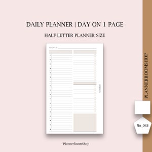 Planificador diario de trabajo, insertos imprimibles de media letra, plantilla de organizador de productividad, hoja de trabajo con diseño de diario en cuadrícula, descarga digital, 048