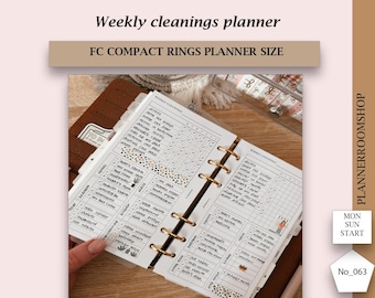 Rastreador de rutinas de limpieza, Insertos de planificador FC Compact, Planificador de horarios de limpieza, Rastreador de hábitos de limpieza, Descarga de archivos imprimibles, 063