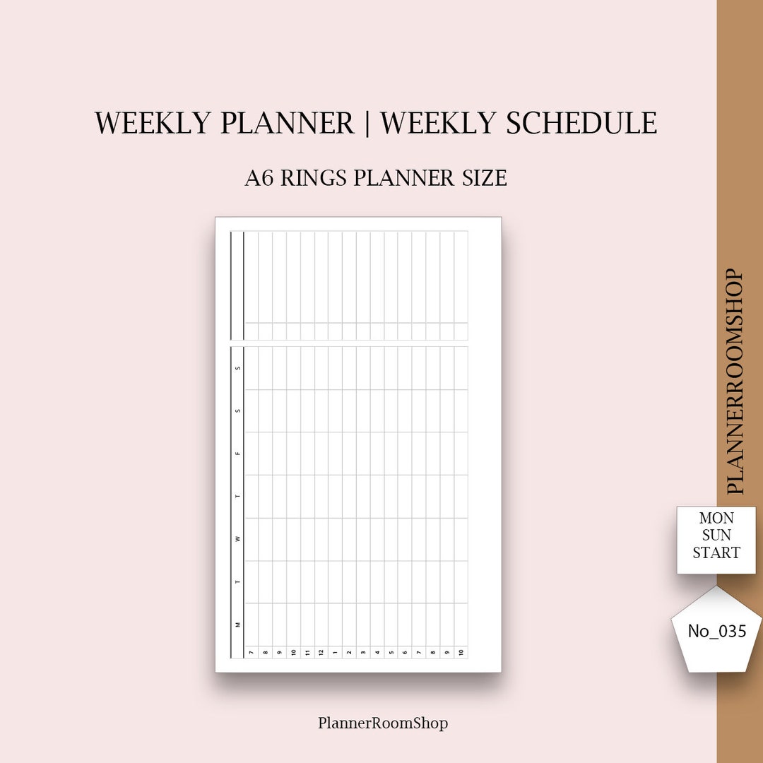 Week at a Glance, A6 Ring Printable Planner Inserts, Weekly Planner ...