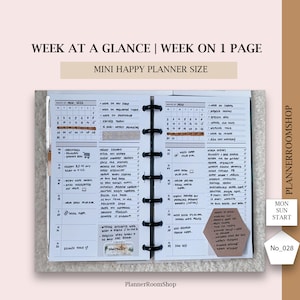 Happy Planner Mini Dashboard Layout Printable Insert, Mini Happy Planner Dashboard Week Undated Refill Inserts, Happy Planner Mini 028