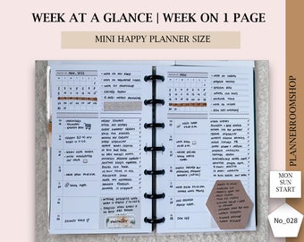 Happy Planner Mini Dashboard Layout Printable Insert, Mini Happy Planner Dashboard Week Undated Refill Inserts, Happy Planner Mini 028