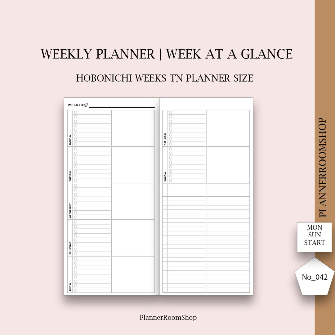Hobonichi Weeks TN, Week at a Glance, Weekly Overview, Printable Weekly