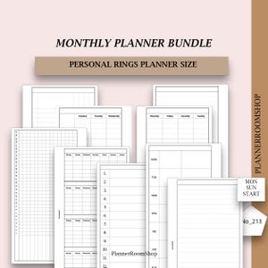 Persönliche Ringe, druckbares Monatsplaner Bundle, minimale Planer Einlagen PDF, Habit Tracker, wöchentliches Layout Download Planer Kit, 213