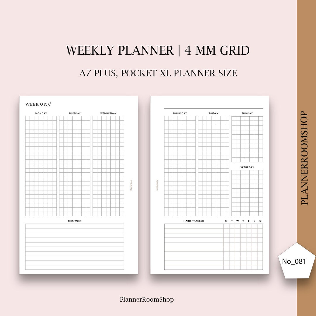 Week on 2 Pages, Pocket Plus, A7 XL Planner, Printable Weekly Spread ...