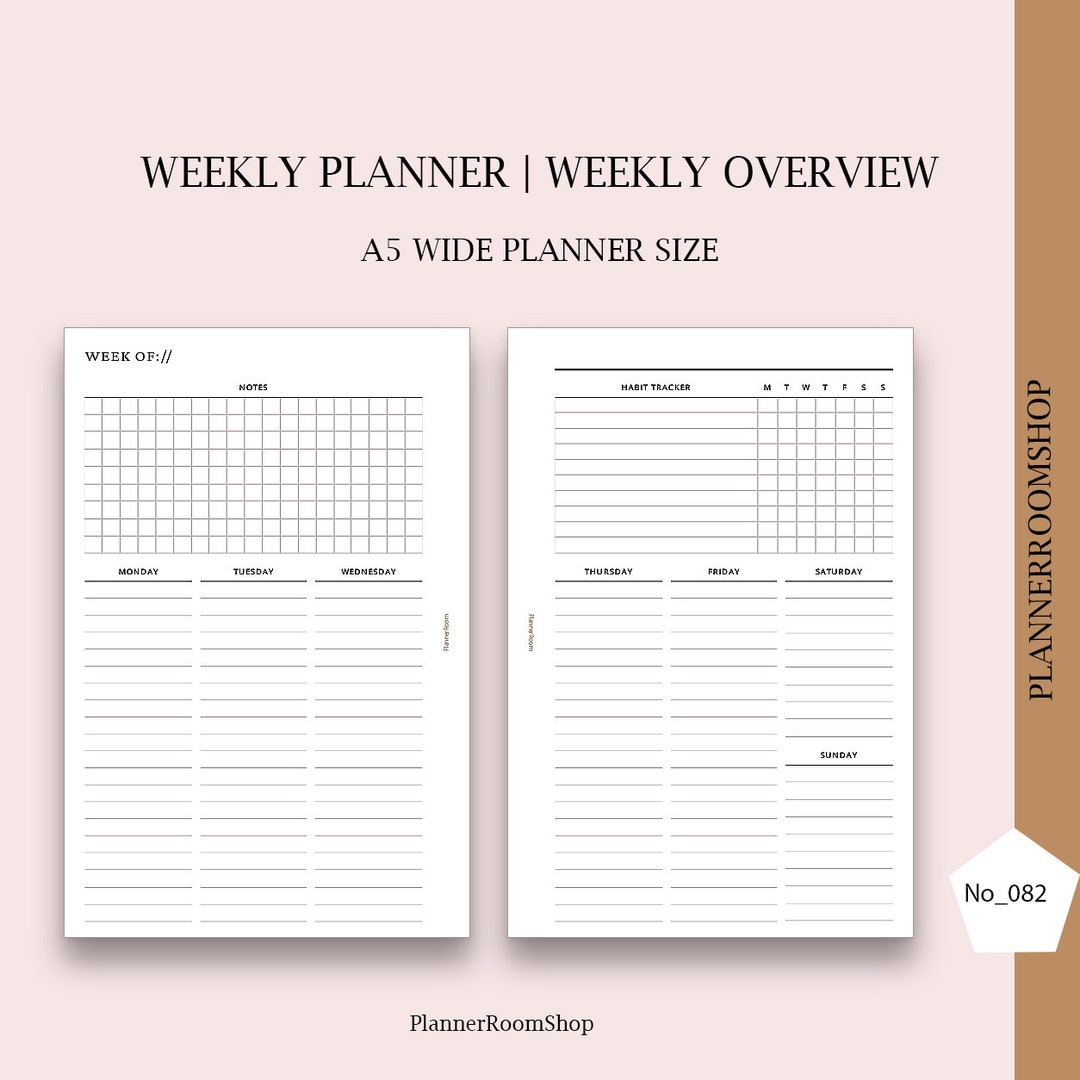 A5 Wide Printable, Weekly Planner Inserts, Week on Two Pages, Weekly Habit Tracker, 82 - Etsy